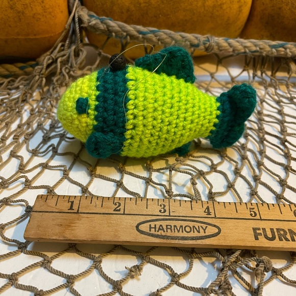 Crochet  Small Green & Yellow Fish Lava Bead Essential Oil Diffuser Ornament SK - Picture 4 of 4